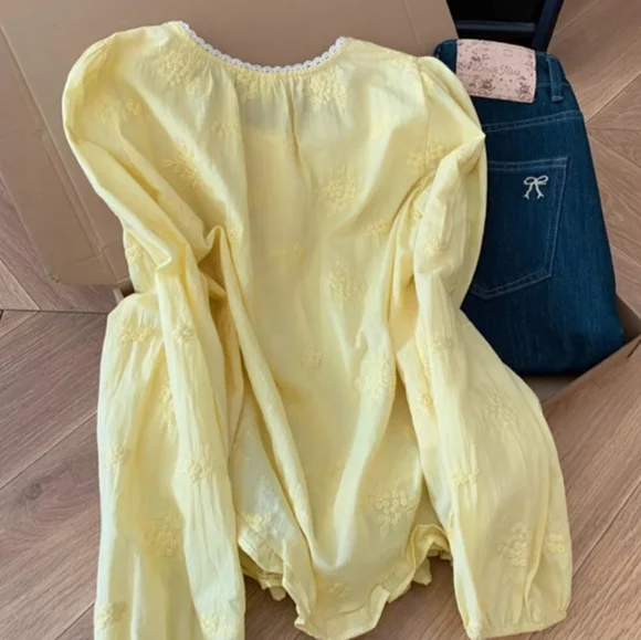 Yellow Embroidered Ruffle Blouse - Picture 5 of 5